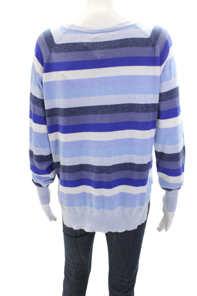 Zaket & Plover Womens Cotton Long Sleeve Round Neck Stripe Knit Top Blue Size S