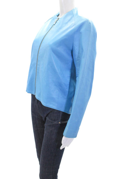 Sharis Womens Textured Long Sleeve Full Zip Fitted Jacket Blue Size 04