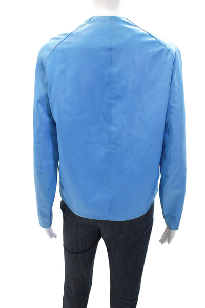 Sharis Womens Textured Long Sleeve Full Zip Fitted Jacket Blue Size 04