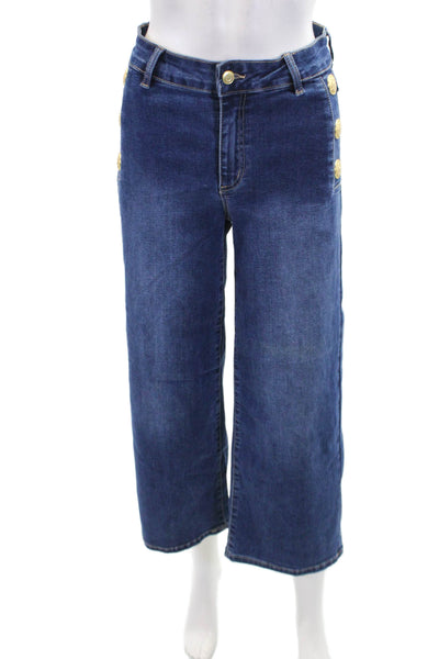 Frank Lyman Mens Collection Zip Gold Tone Button Wide Leg Jeans Blue Size S
