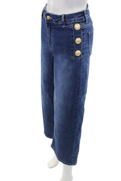 Frank Lyman Mens Collection Zip Gold Tone Button Wide Leg Jeans Blue Size S