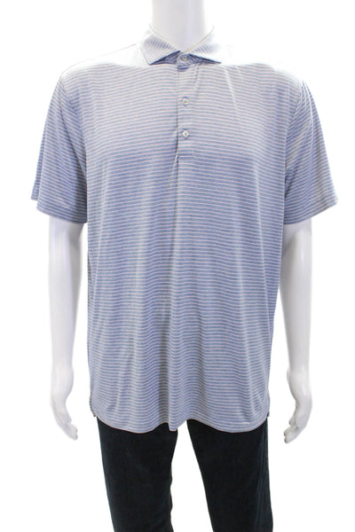 Johnnie-o Mens Cotton Collar Short Sleeve Stripe Casual T-Shirt Blue Size L