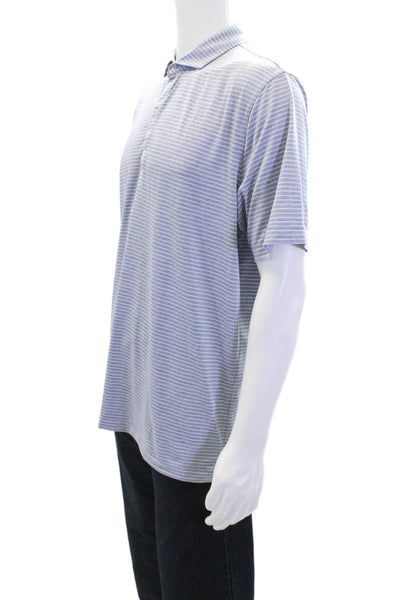 Johnnie-o Mens Cotton Collar Short Sleeve Stripe Casual T-Shirt Blue Size L