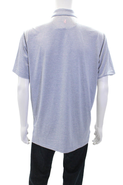 Johnnie-o Mens Cotton Collar Short Sleeve Stripe Casual T-Shirt Blue Size L