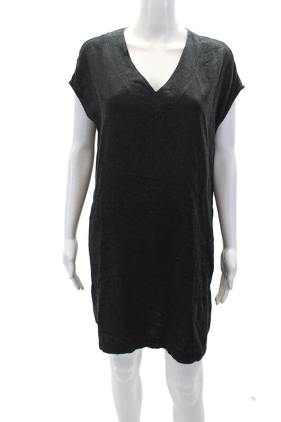 Splendid Womens V Neck Short Sleeves Shirt Dress Black Size Extra Small