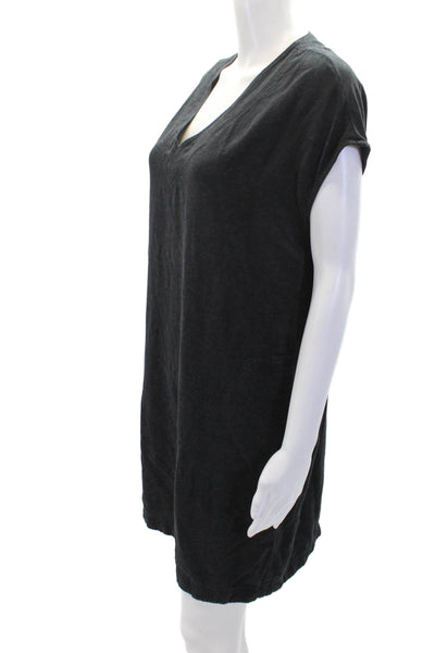 Splendid Womens V Neck Short Sleeves Shirt Dress Black Size Extra Small