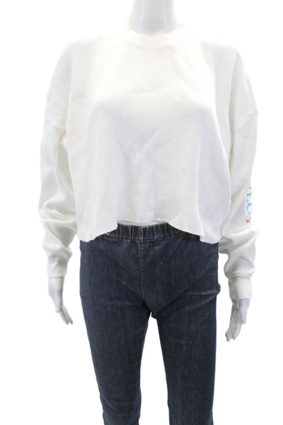 Soul Cycle Womens Cotton Logo Sleeve Pullover Cropped Sweatshirt White Size M
