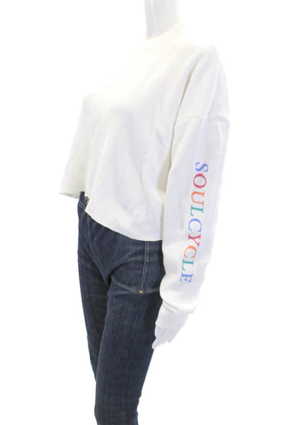 Soul Cycle Womens Cotton Logo Sleeve Pullover Cropped Sweatshirt White Size M