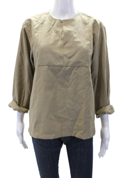 Zn Ali Womens V-Neck Long Sleeve Button Up Tunic Blouse Beige Size S