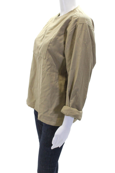 Zn Ali Womens V-Neck Long Sleeve Button Up Tunic Blouse Beige Size S