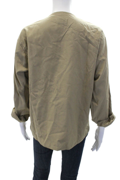 Zn Ali Womens V-Neck Long Sleeve Button Up Tunic Blouse Beige Size S
