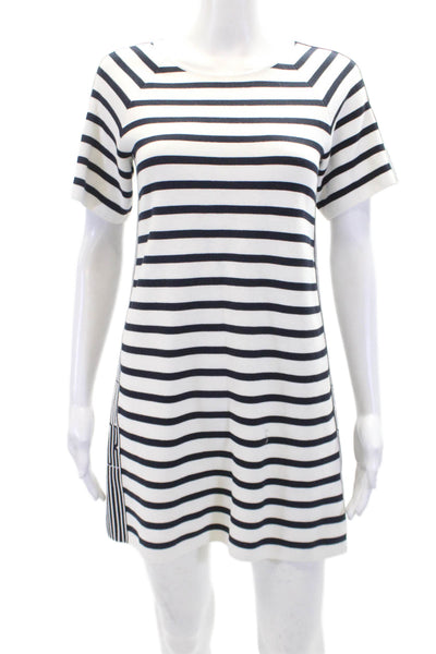 Christian Dior Womens Striped Sweater Dress White Black Cotton Size 2