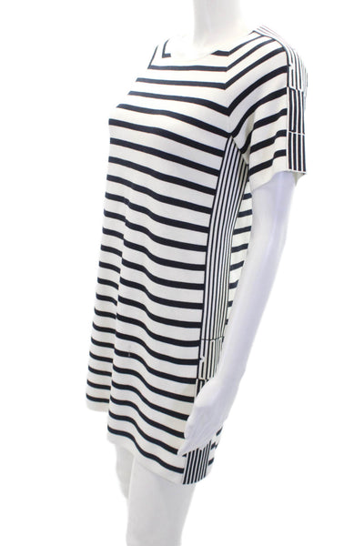Christian Dior Womens Striped Sweater Dress White Black Cotton Size 2