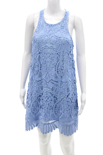 Lovers + Friends Womens Textured Round Neck Sleeveless Short Dress Blue Size M