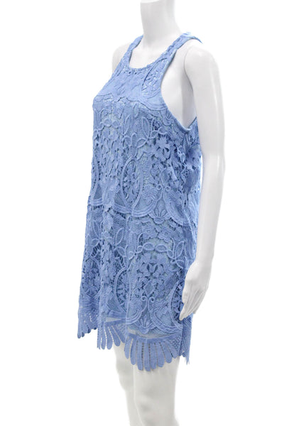 Lovers + Friends Womens Textured Round Neck Sleeveless Short Dress Blue Size M