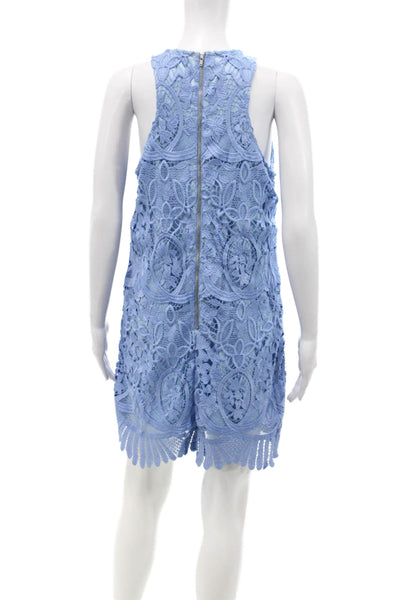 Lovers + Friends Womens Textured Round Neck Sleeveless Short Dress Blue Size M