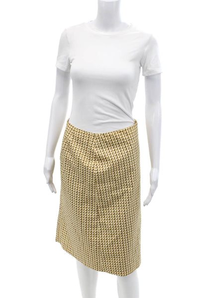 J Crew Womens Cotton Geometric Print Midi Pencil A-Line Skirt Brown Gold Size 6