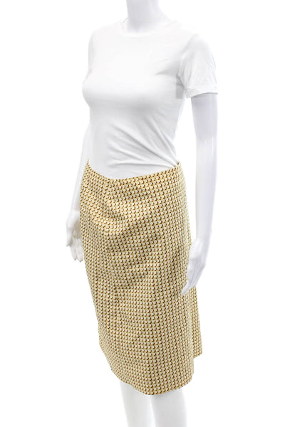 J Crew Womens Cotton Geometric Print Midi Pencil A-Line Skirt Brown Gold Size 6