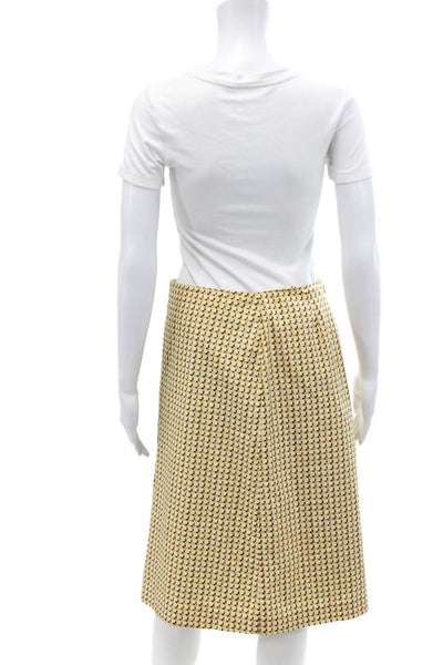 J Crew Womens Cotton Geometric Print Midi Pencil A-Line Skirt Brown Gold Size 6