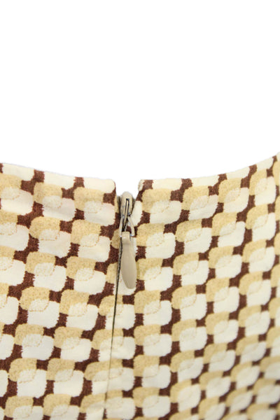 J Crew Womens Cotton Geometric Print Midi Pencil A-Line Skirt Brown Gold Size 6