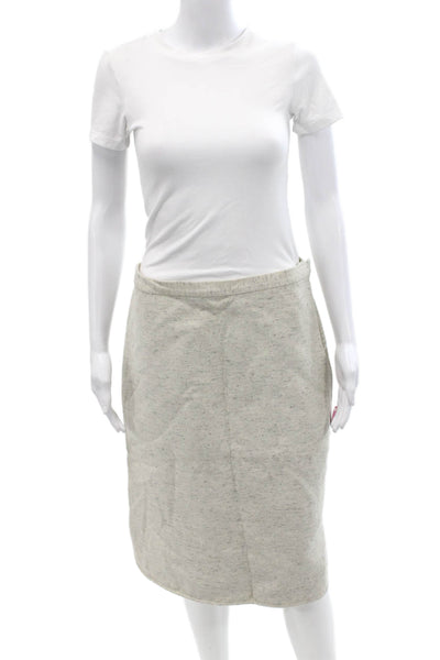 Lilah Wool Speckled Print Ruffle Hem Straight Pencil Midi Skirt Beige Size 8