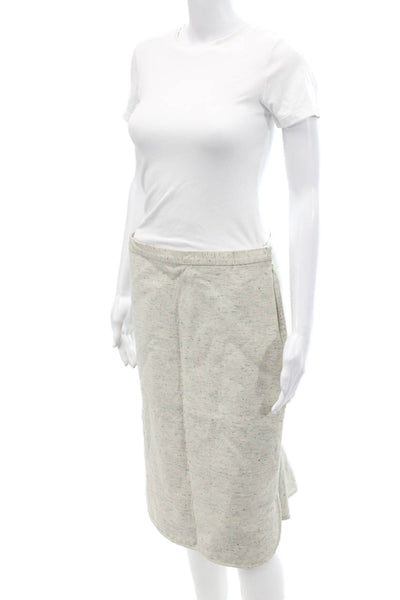 Lilah Wool Speckled Print Ruffle Hem Straight Pencil Midi Skirt Beige Size 8