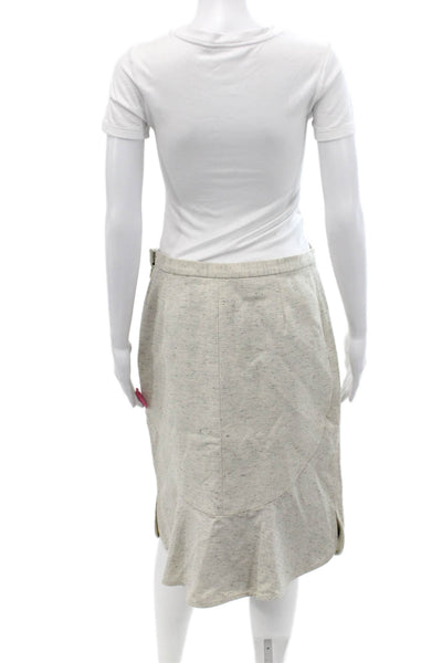 Lilah Wool Speckled Print Ruffle Hem Straight Pencil Midi Skirt Beige Size 8