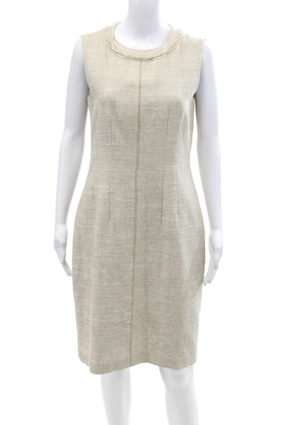T Tahari Womens Linen Sleeveless Pencil Breydan Dress Sand Dune Beige Size 8