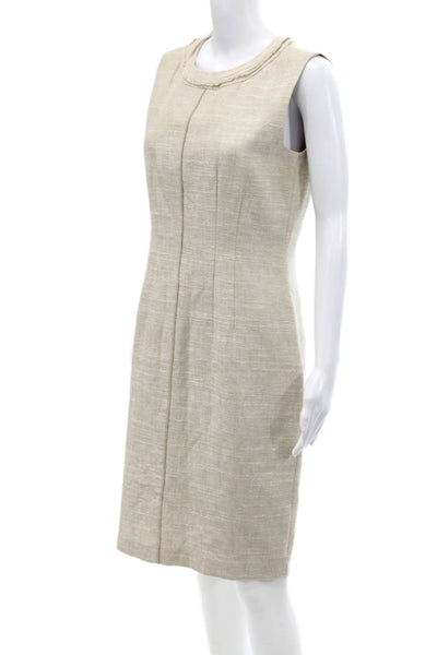 T Tahari Womens Linen Sleeveless Pencil Breydan Dress Sand Dune Beige Size 8