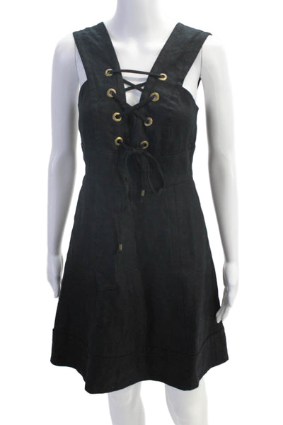 J Crew Womens Back Zip Sleeveless V Neck Linen Shift Dress Black Size 0