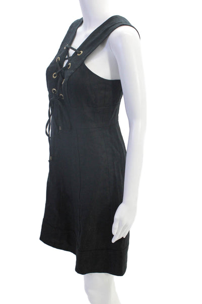 J Crew Womens Back Zip Sleeveless V Neck Linen Shift Dress Black Size 0