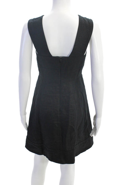 J Crew Womens Back Zip Sleeveless V Neck Linen Shift Dress Black Size 0