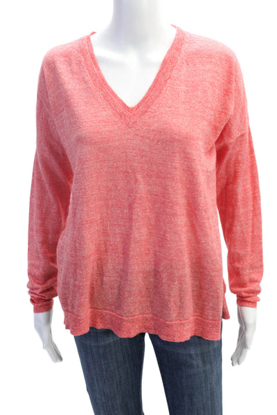 J Crew Womens Long Sleeve V Neck Knit Shirt Red Cotton Size Small