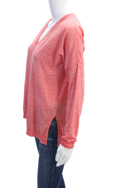 J Crew Womens Long Sleeve V Neck Knit Shirt Red Cotton Size Small