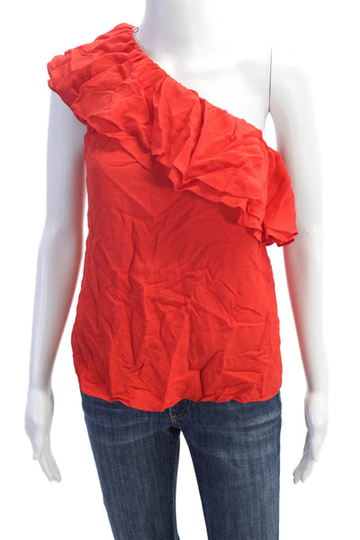 Rebecca Taylor Womens Ruffled One Shoulder Silk Boxy Top Orange Size 2