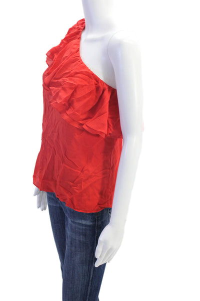 Rebecca Taylor Womens Ruffled One Shoulder Silk Boxy Top Orange Size 2