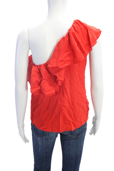 Rebecca Taylor Womens Ruffled One Shoulder Silk Boxy Top Orange Size 2