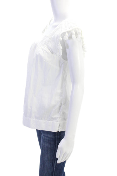 J Crew Womens Sleeveless Square Neck Embroidered Pom Pom Top White Size 0