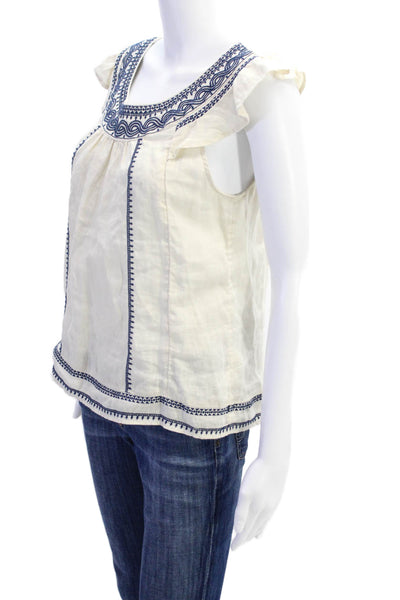 Point Sur Womens Cap Sleeve Scoop Neck Embroidered Top White Size XS