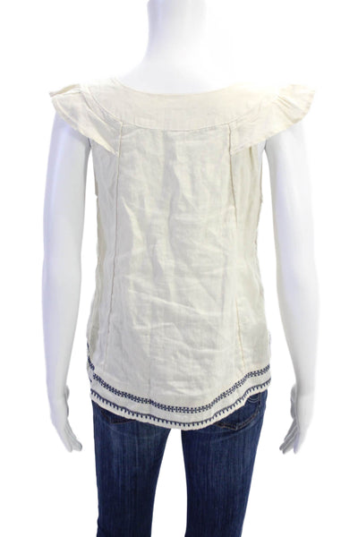 Point Sur Womens Cap Sleeve Scoop Neck Embroidered Top White Size XS