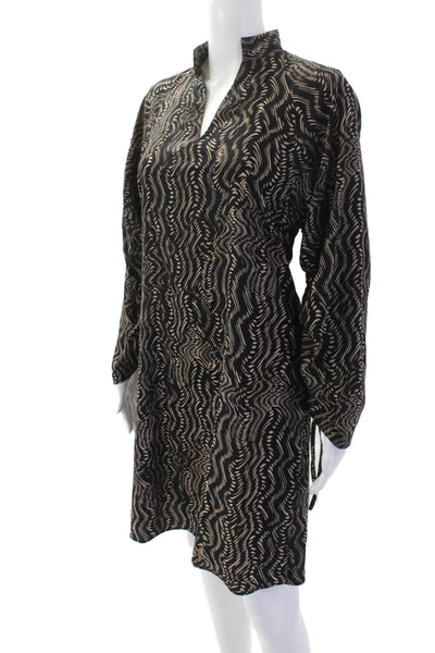 Judith & Charles Womens V-Neck Spotted Print Rouched Sleeve Dress Black Size 2