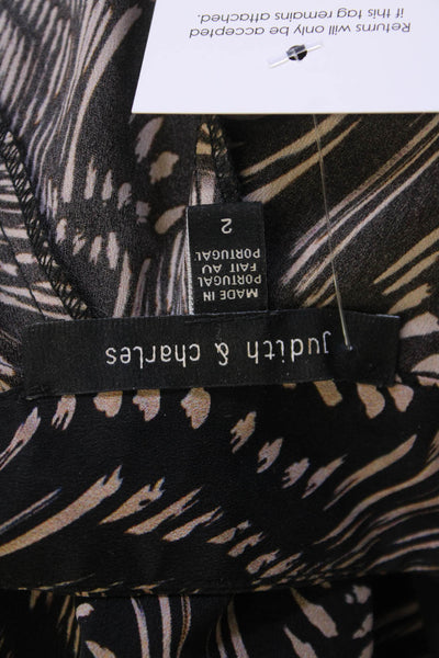 Judith & Charles Womens V-Neck Spotted Print Rouched Sleeve Dress Black Size 2