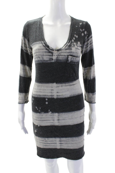 Raquel Allegra Womens Cotton V-Neck Tie Dye Striped Mini Dress Gray Size 1