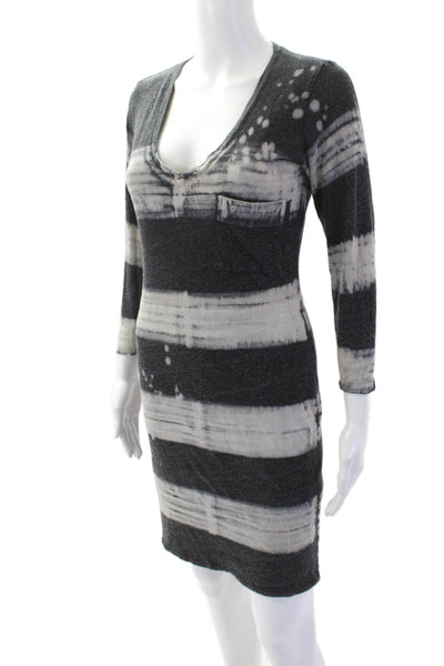 Raquel Allegra Womens Cotton V-Neck Tie Dye Striped Mini Dress Gray Size 1