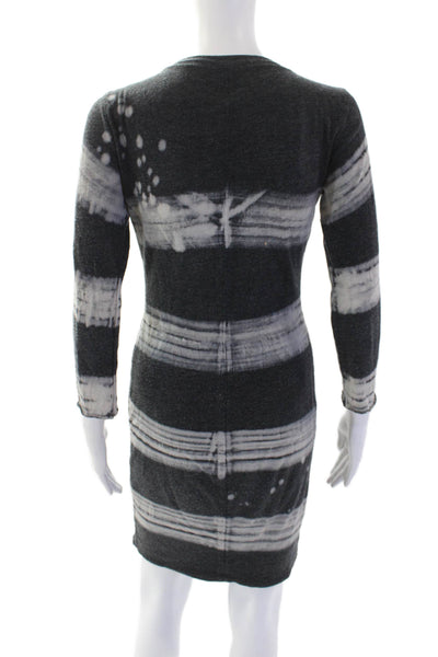 Raquel Allegra Womens Cotton V-Neck Tie Dye Striped Mini Dress Gray Size 1