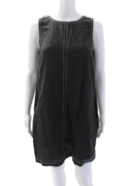 Michael Stars Womens Linen Contrast Stitch Detail Sleeveless Dress Black Size S