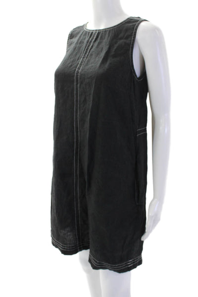 Michael Stars Womens Linen Contrast Stitch Detail Sleeveless Dress Black Size S