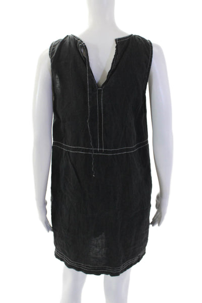 Michael Stars Womens Linen Contrast Stitch Detail Sleeveless Dress Black Size S