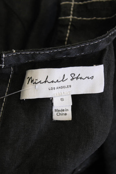 Michael Stars Womens Linen Contrast Stitch Detail Sleeveless Dress Black Size S