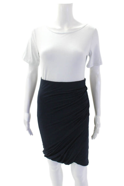 Frame Womens Side Rouched Detail Elastic Waist Pencil Skirt Dark Blue Size S